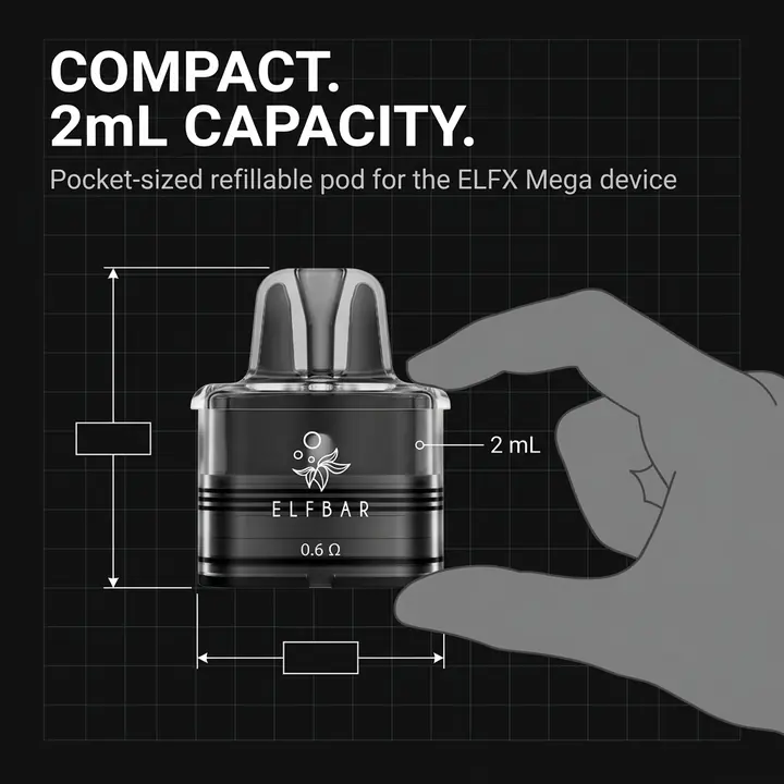 Listing image showing the pod's compact 2 mL size in hand