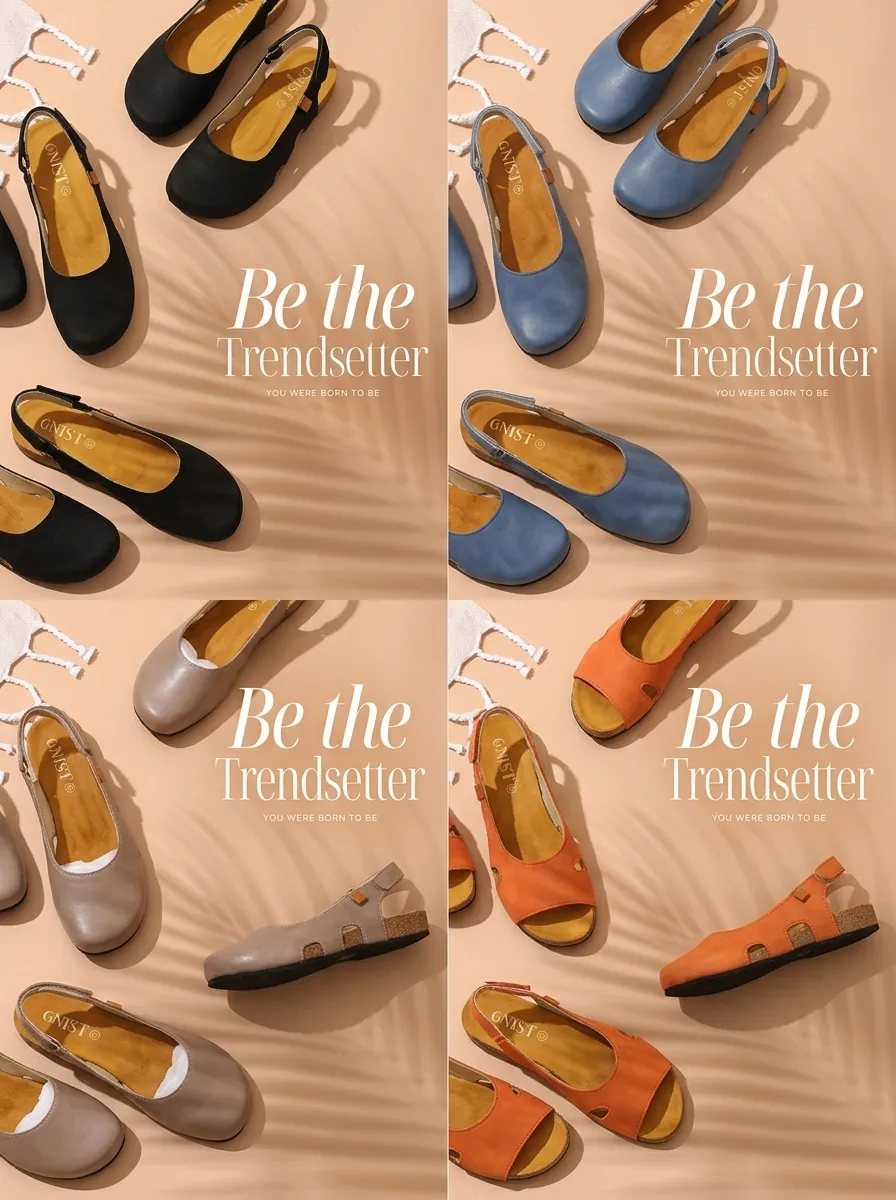 "Be the Trendsetter" static ad grid for the Riley sandal by Brooks New York