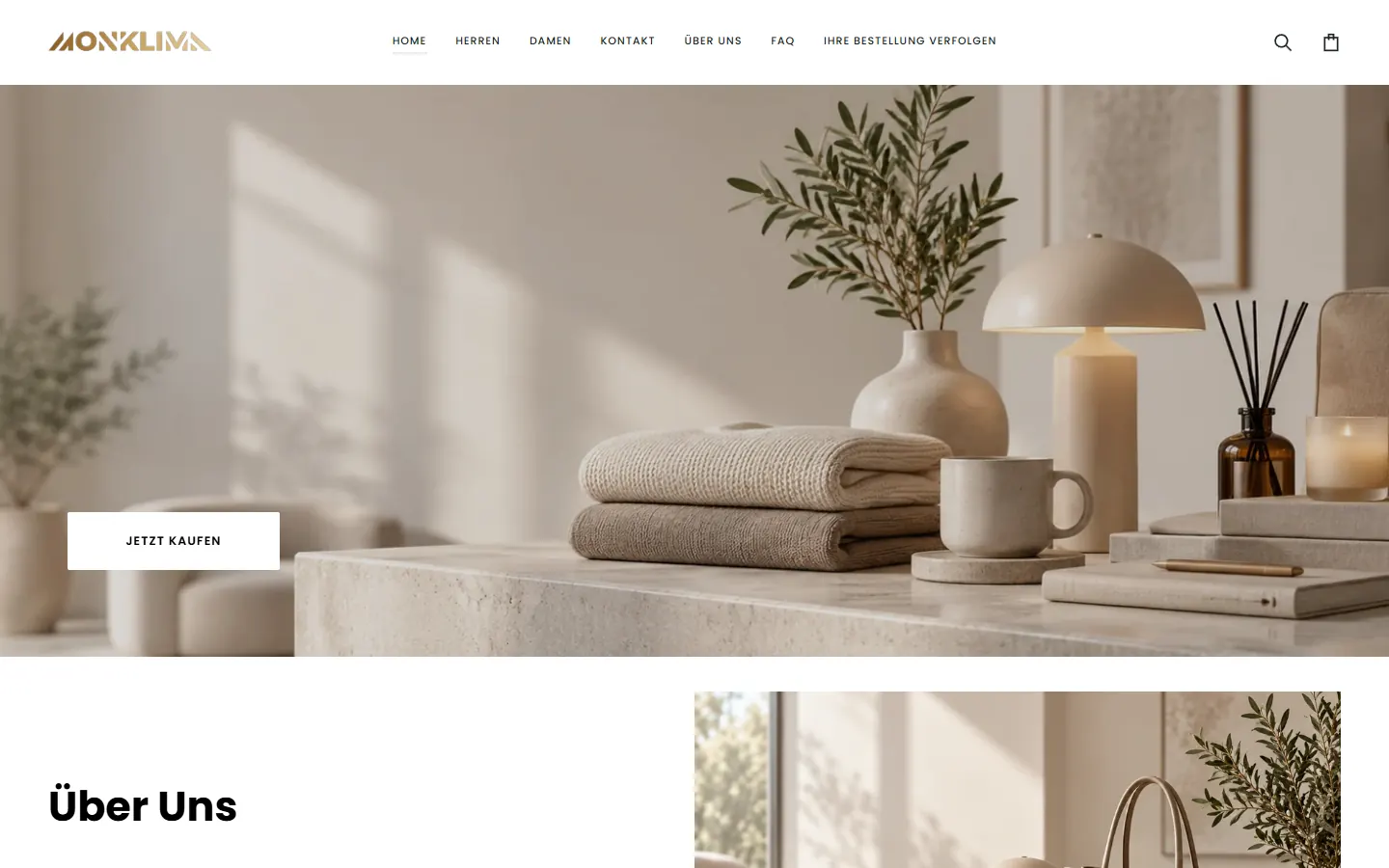 Monklima fashion store homepage, Germany